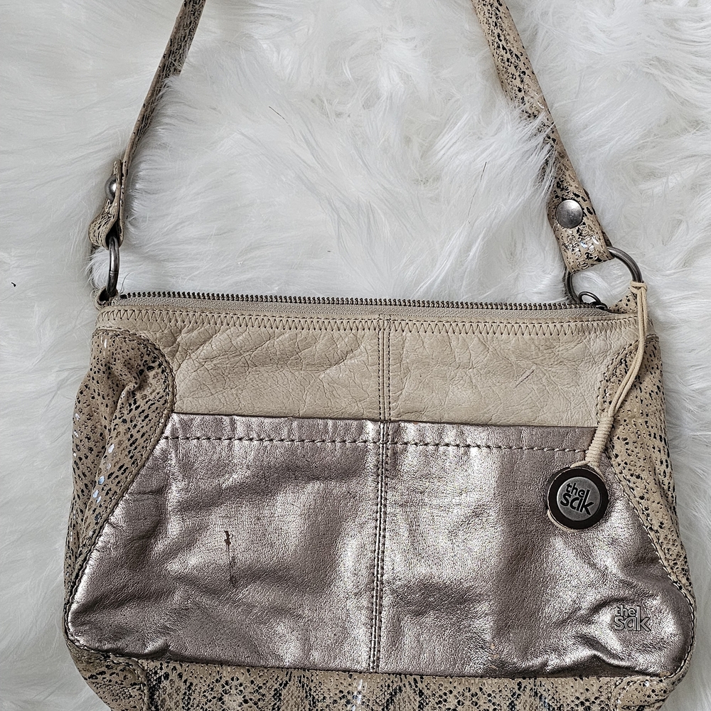 The Sak Metallic and Tan Shoulder Bag